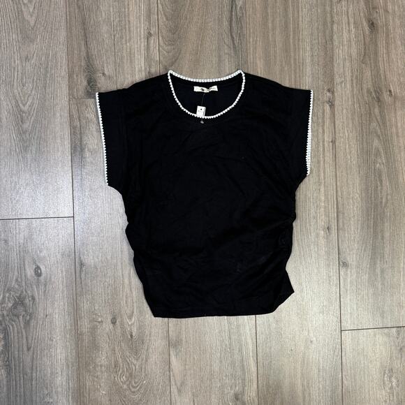 Madewell Sutro Muscle Tee WMNS S Side-Cinch Crew Neck Black Contrast Stitch Trim - Picture 4 of 8